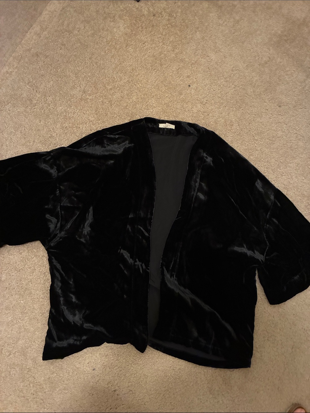 LOFT Black Velvet Open-Front Blazer Jacket